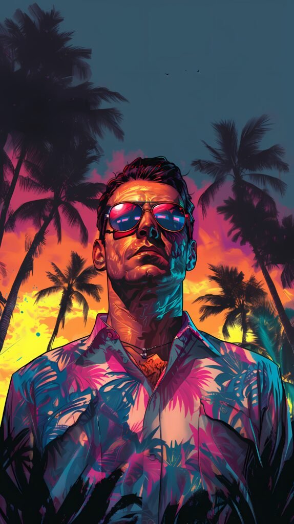 hawaii illustration retro comic style